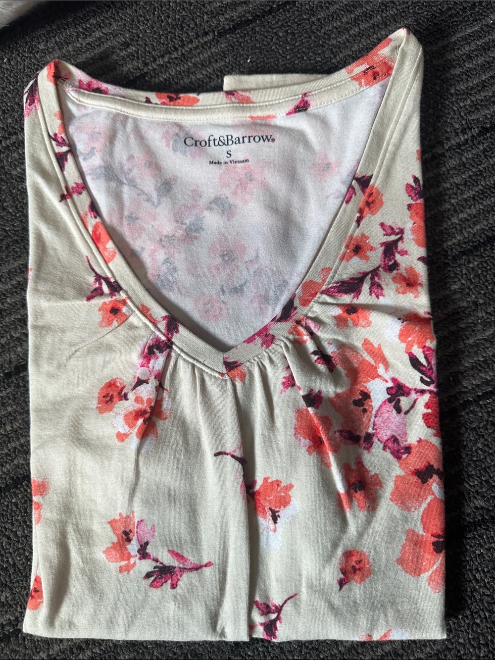 croft & barrow Cream Floral V-Neck t-shirt  with Coral and Pink Accents